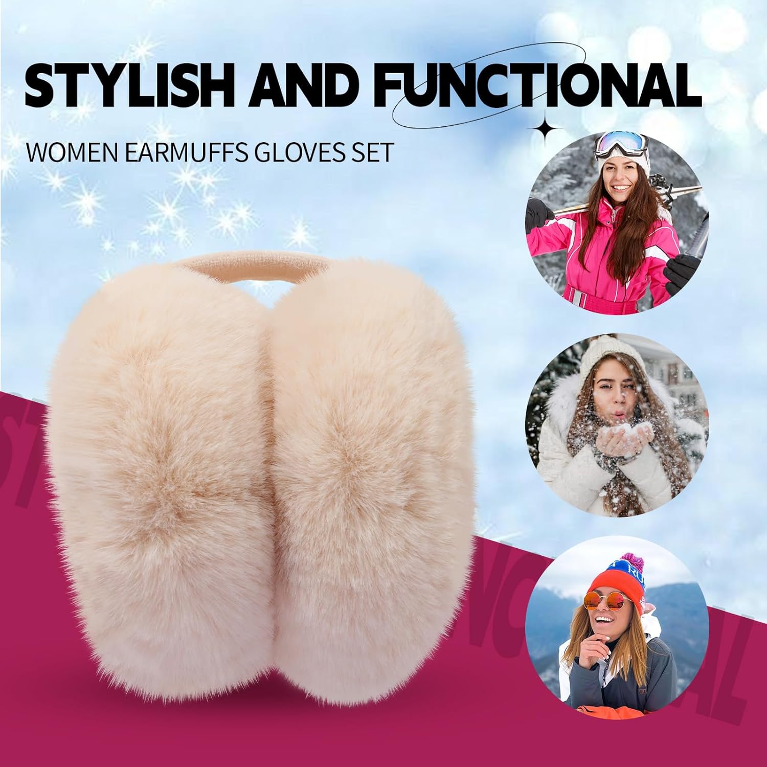 BEARAE Women's Winter Foldable Warm Plush Ear Muffs and Gloves Set - Outdoor Ear Covers - Image 6