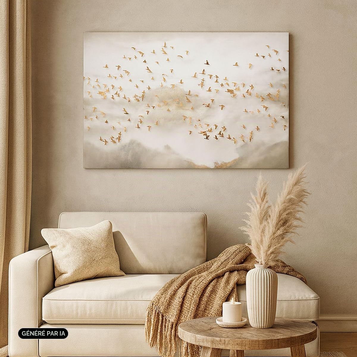 Moderne Impression sur Toile 100x70cm Image Tableau Decoration Murale Des Oiseaux Or Minimalisme Grand Tableaux Decoratifs Muraux Chambre Horizontal Deco Cadre Décoration Salon Art Wall AA100x70-5679