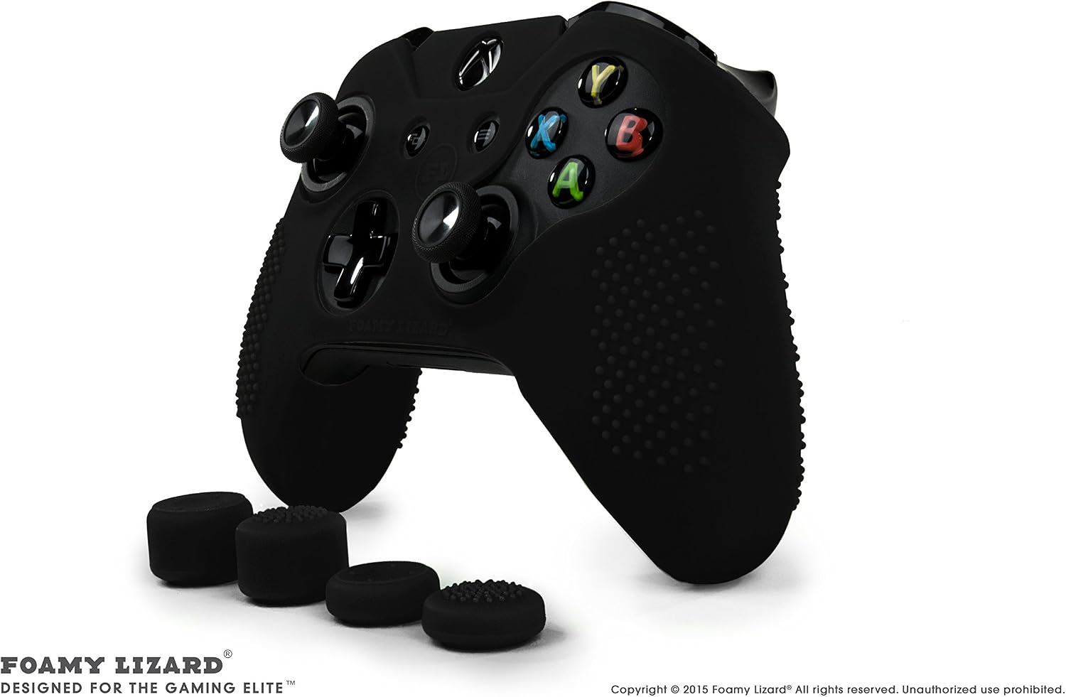 ParticleGrip Studded Skin Set for Xbox One (& One S) by Foamy Lizard – Patent Pending Silicone Skin Cover Antislip Studs Plus Matching Set of 4 AceShot Analog Thumbgrips (Black)