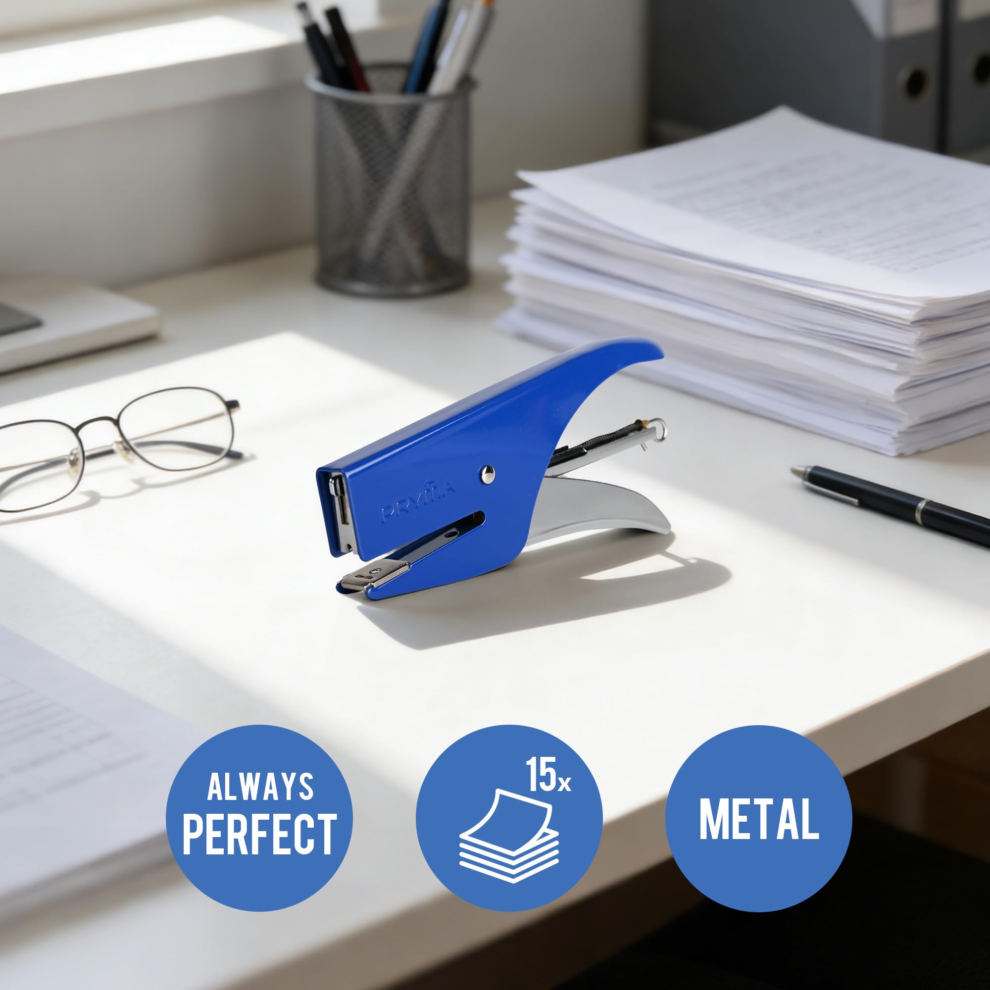 Pryma Cucitrice a Pinza 1000 Punti Metallici Passo 64 Spillatrice Robusta Ufficio Casa Blu