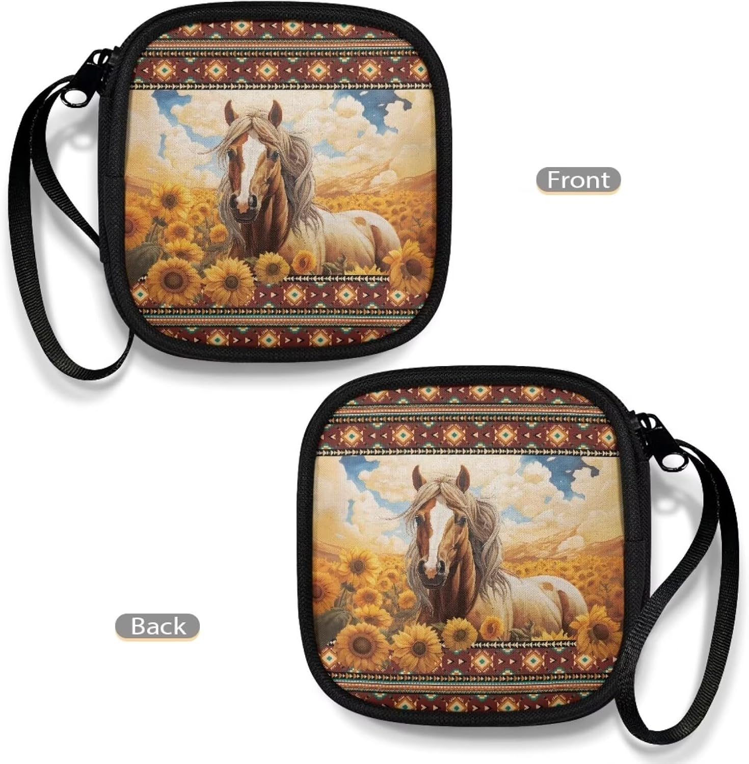 Tribal Horse Sunflower Headphone Carrying Case Storage Bag Pouch for Bluetooth Wireless Headphones, Cords, Cable, Earbuds, Charger, USB Flash Driver, MP3 image 4