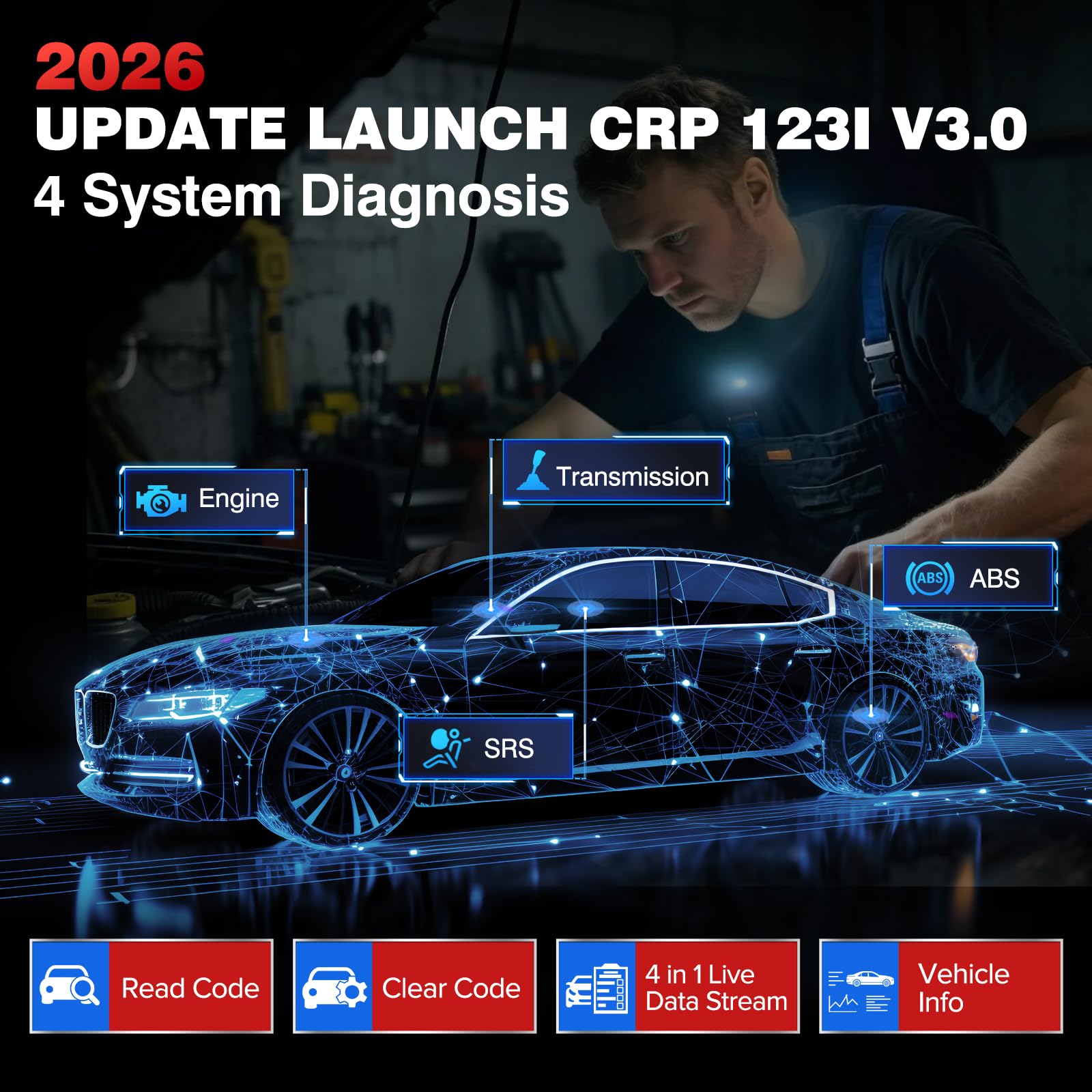 OBD2 Diagnosegerät Auto LAUNCH CRP123i V3,OBD-Diagnosegerät 4 Systeme Diagnose KFZ Codeleser Scanner, 7+ Reset Öl/Brake/SAS/ABS/DPF/BMS/ETS,Bildschirmtastatur&Tastenbedienung