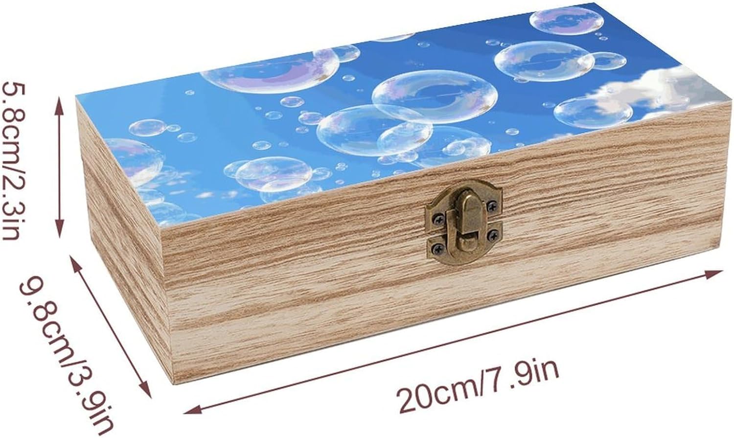 Bubbles Blue Sky Wooden Keepsake Box Decorative Memory Storage Box with Hinged Lid Small Jewelry Keepsake Boxes for Storing Gift Pictures Letters Time Capsule image 2