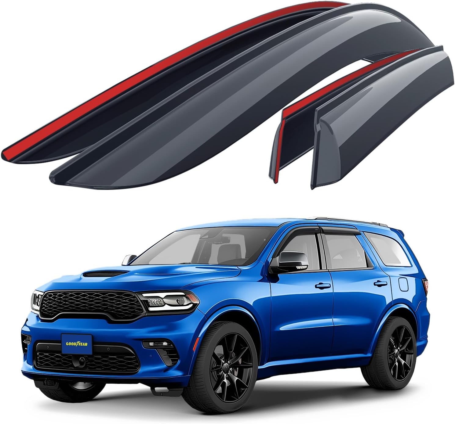 Goodyear Shatterproof Window Deflectors for Dodge Durango 2011-2026, Tape-on Rain Guards, Window Visors, Vent Deflector Visor, Car Accessories, 4 pcs. - GY008877
