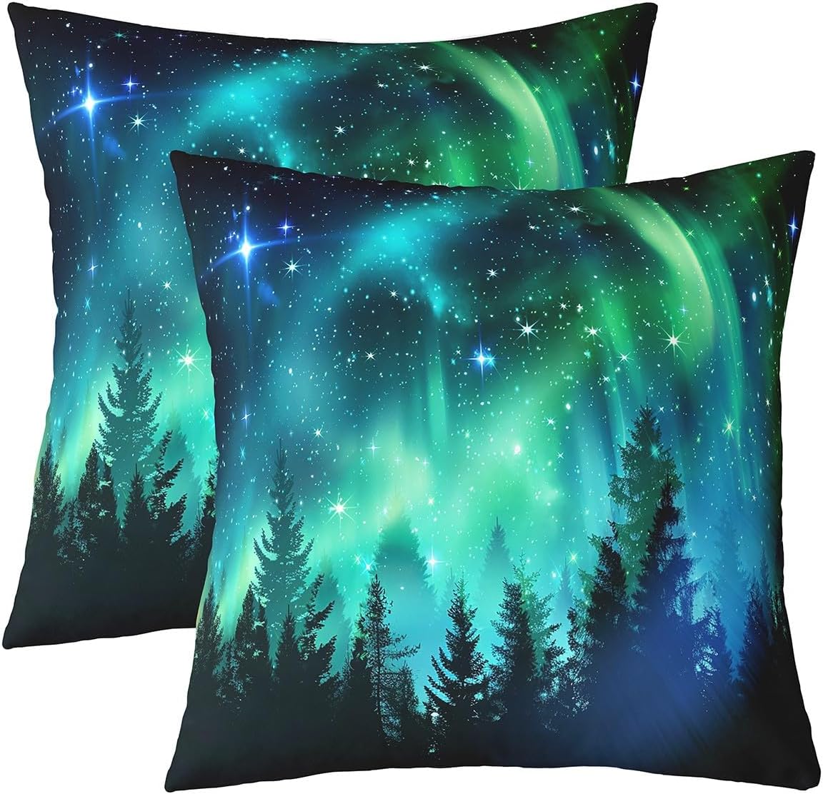 Feelyou Aurora Square Cushion Covers Set of 2, Polar Lights Kids Boys Girls Throw Pillow Covers Nature Life Pillow Covers Starry Sky Cushion Covers for Couch Sofa Teens Room Decor 24 x 24-Inch