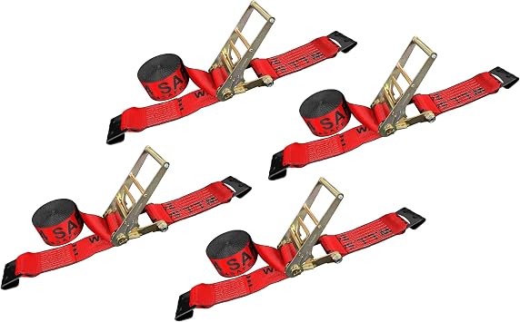 Mega Cargo Control 4Pack Red 4" x 30 Flat Hook Ratchet Straps