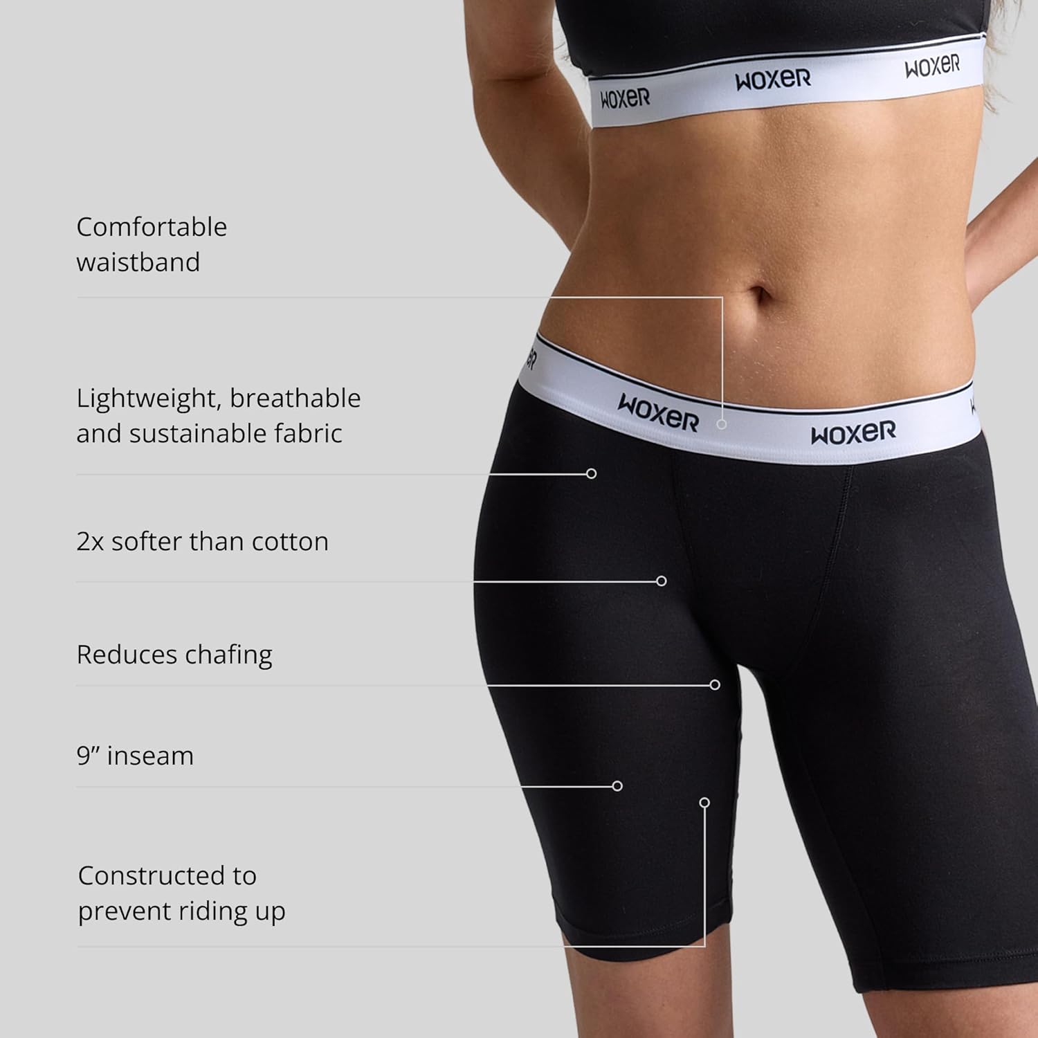 Woxer Womens Boxers - Biker 9" Boy Shorts Underwear for Women, Modal Boxer Briefs, Chafe Free, Womens Underwear - Image 4