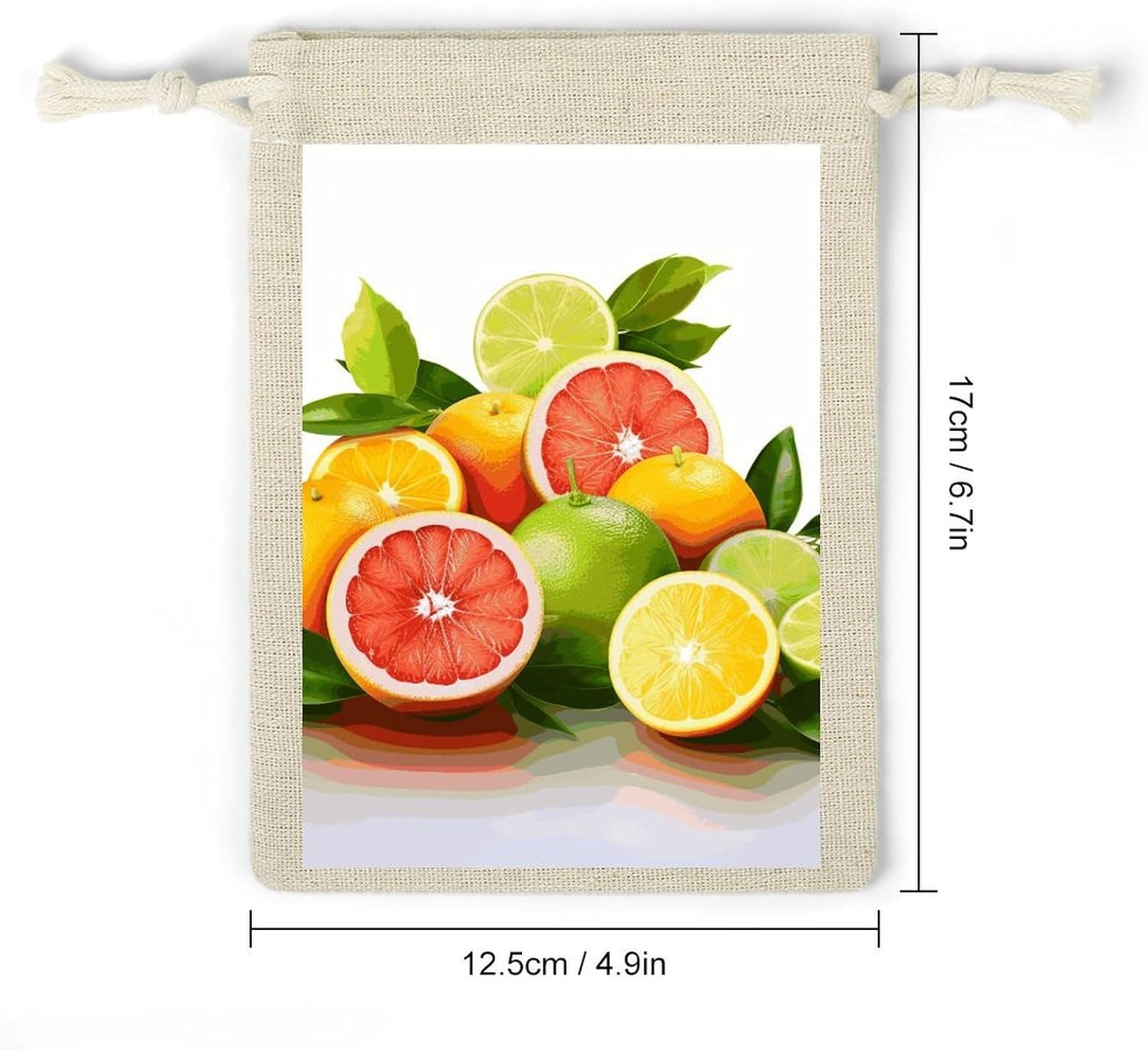 FekiLoot Citrus Fruits Cotton Linen Drawstring Bags Pack of 8 image 2