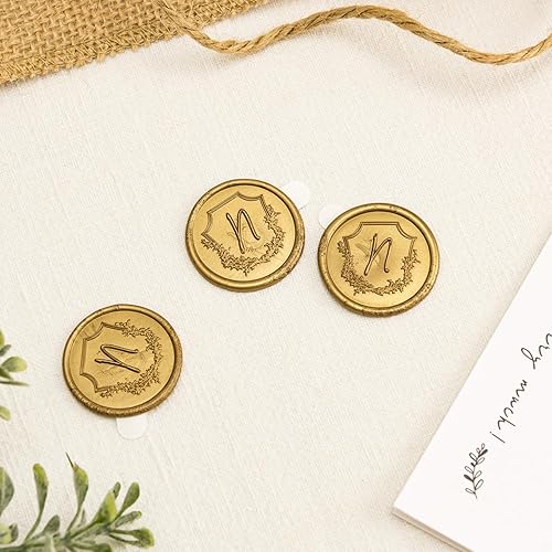 Miniatura 2 de 50 calcomanías de sello de cera de oro antiguo, monograma N sobre para boda, cumpleaños, baby shower, Acción de Gracias, invatación, negocio, sobre