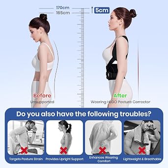 HLGO Posture Corrector for Women and Men Back Brace Posture Support Spine Align Back Straightener Adjustable Posture Corrector Black XXL