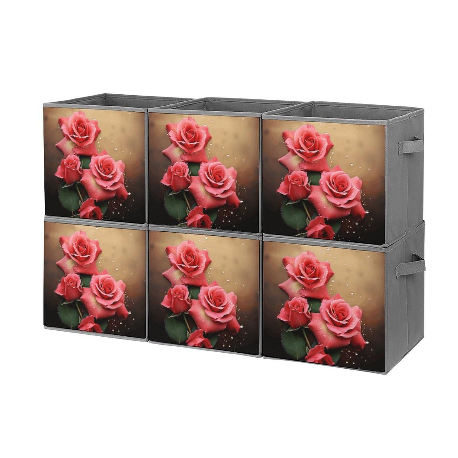 Lot de 6 boîtes de rangement empilables imprimé roses pour le dressing