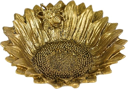 NIKKY HOME Vintage Ring Holder Dish, Bee Sunflower Shaped Trinket Display Decorative Metal Tray Classy Birthday Gifts for Women, Gold