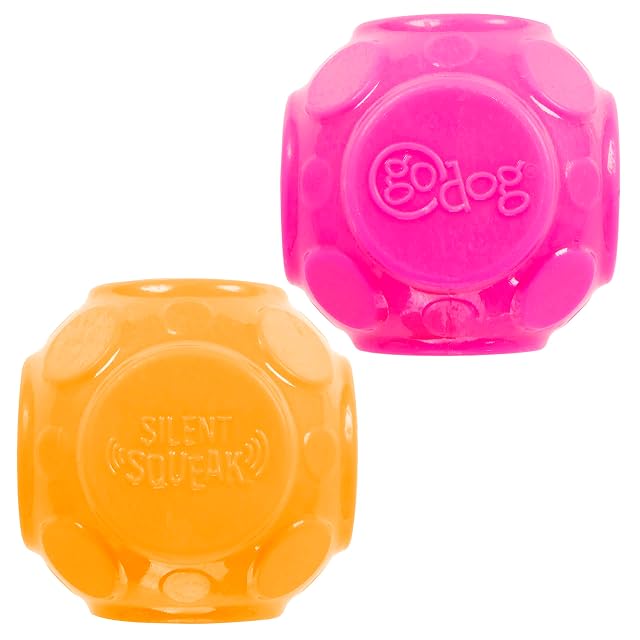 Foto 4 de 6 de goDog Juego de 2 Juguetes silenciosos para Perros, para masticadores Ligeros a moderados, Naranja/Rosa