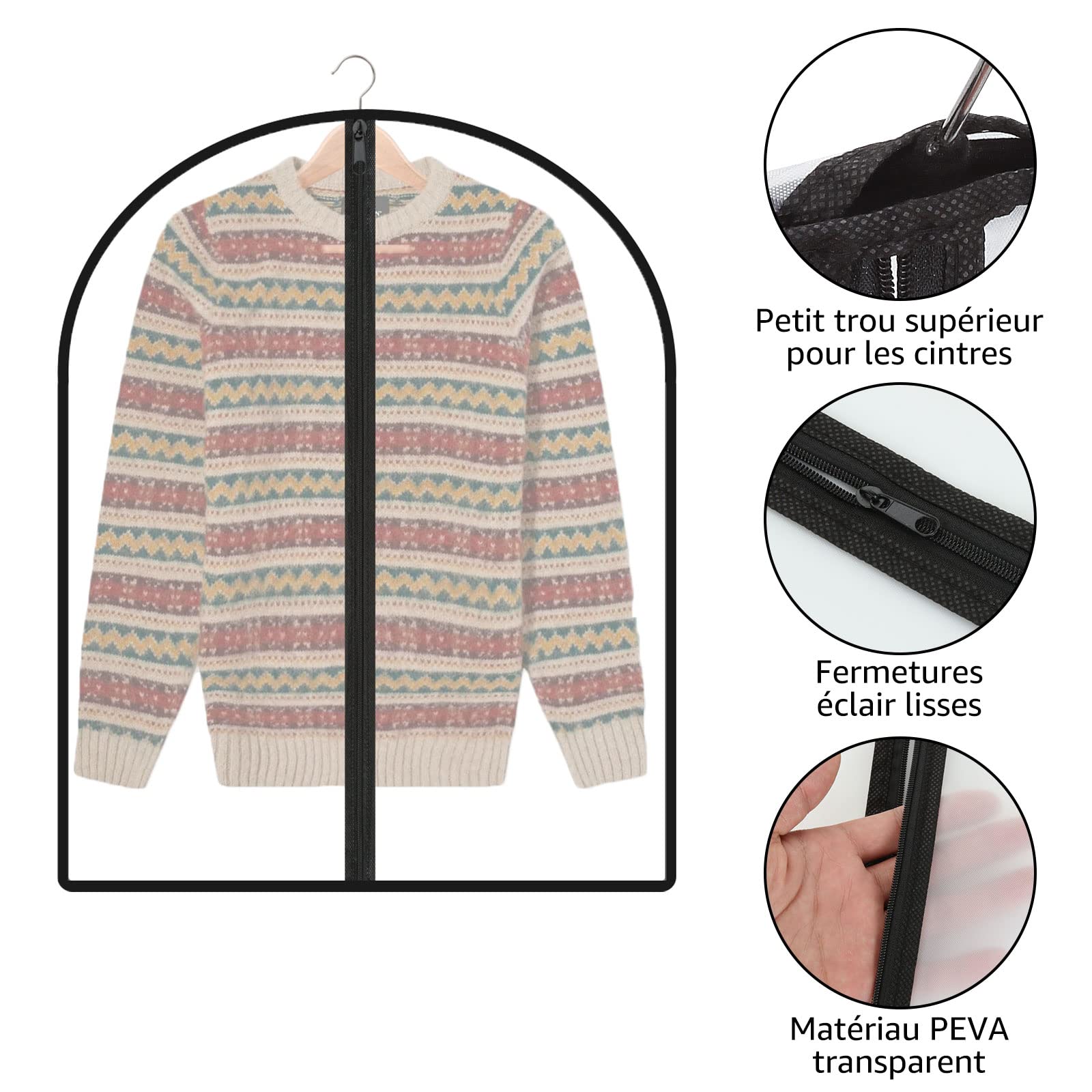 20 PCS Housses de Vêtements, Housse Vetements à Suspendre, Housses de Protection avec zip pour Chemsie/Veste/T-shirt, Anti Poussière Etanche Mite Humidité - 60 x 80cm