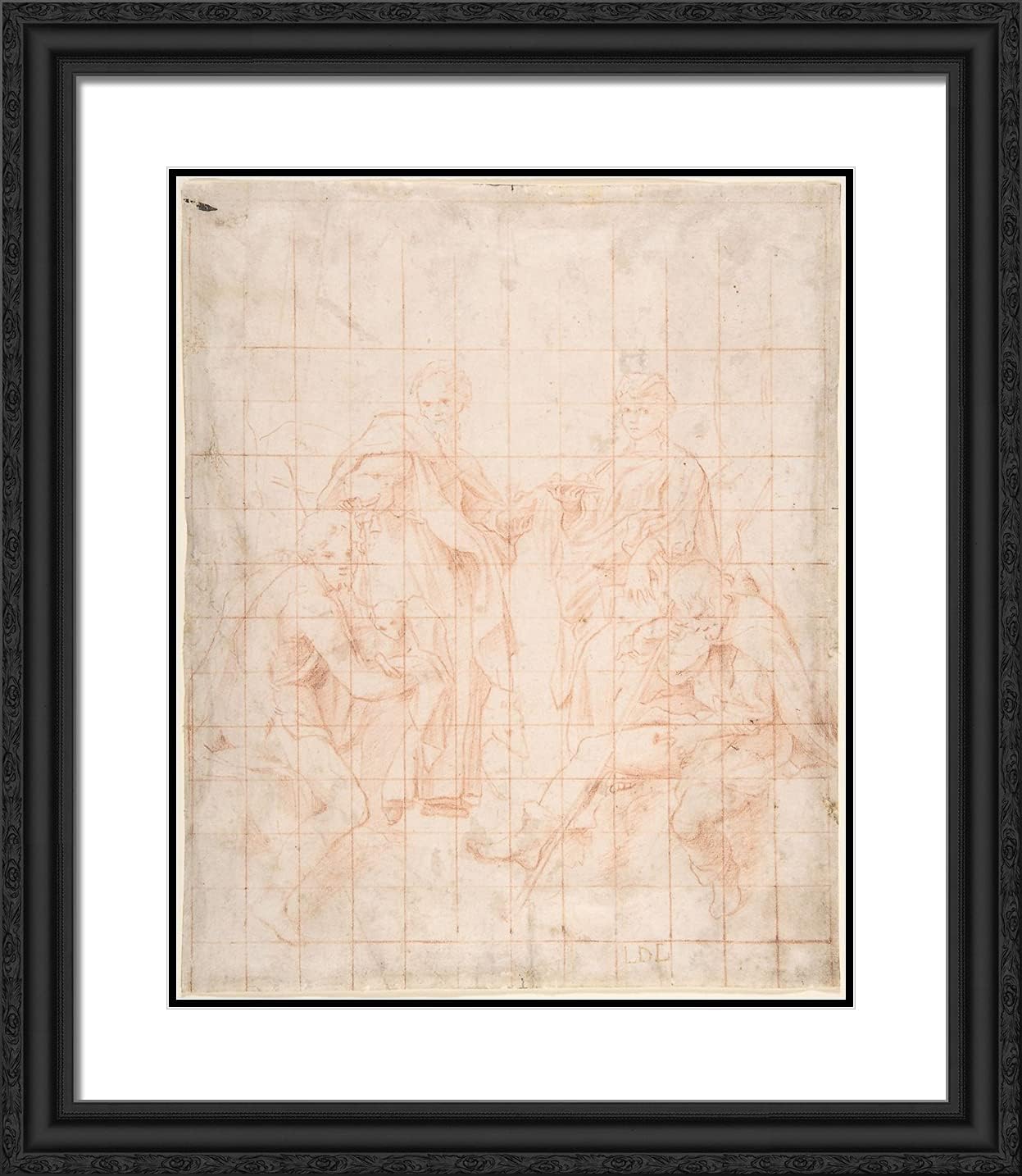 ArtDirect Correggio 20x23 Black Ornate Framed Art Print with Double Matting Titled: Study of Four Saints