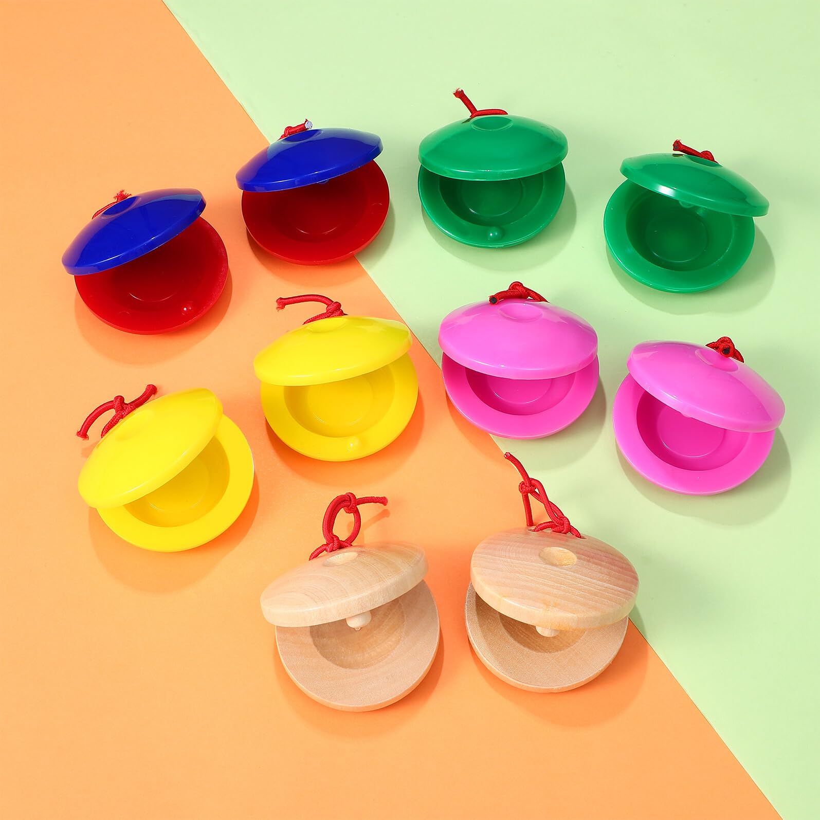 24 Pezzi Strumenti Musicali a Nacchere in Legno e Plastica, Giocattoli Musicali per Piccoli, Set per Sviluppo Coordinazione e Apprendimento Precoce, Regalo Educativo per Famiglie