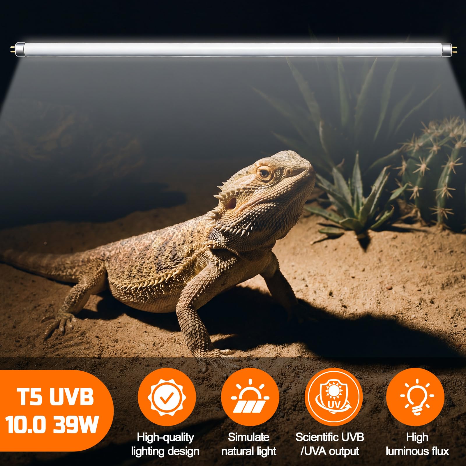 4 Pack T5 UVB Reptile Light Bulb, 34 Inch 39W 10.0, UVA UVB Fluorescent Tube T5 Reptile Light for Bearded Dragon - image 3
