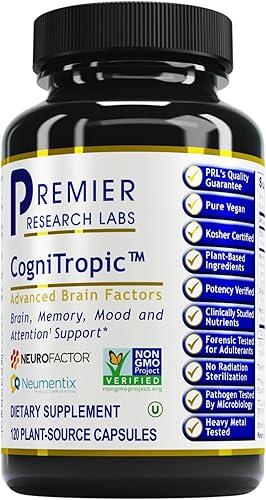 Premier Research Labs CogniTropic - Suplementos cerebrales para memoria y enfoque, suplemento de enfoque, refuerzo de potencia cerebral y de