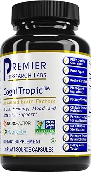 Premier Research Labs Cognitropic - Brain Supplements for Memory and Focus, Focus Supplement, Brain and Memory Power Boost, Clarity Vitamins for Brain, Memory Support - 120 Vegetarian Capsules