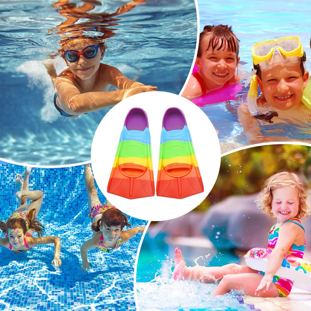 NAVESO Pinne Bambino, Pinne Snorkeling Bambino, Pinne Corte, Pinnette Nuoto Piscina Corte In Silicone, Pinne Da Allenamento Per Il Nuoto( XXS, Arcobaleno)