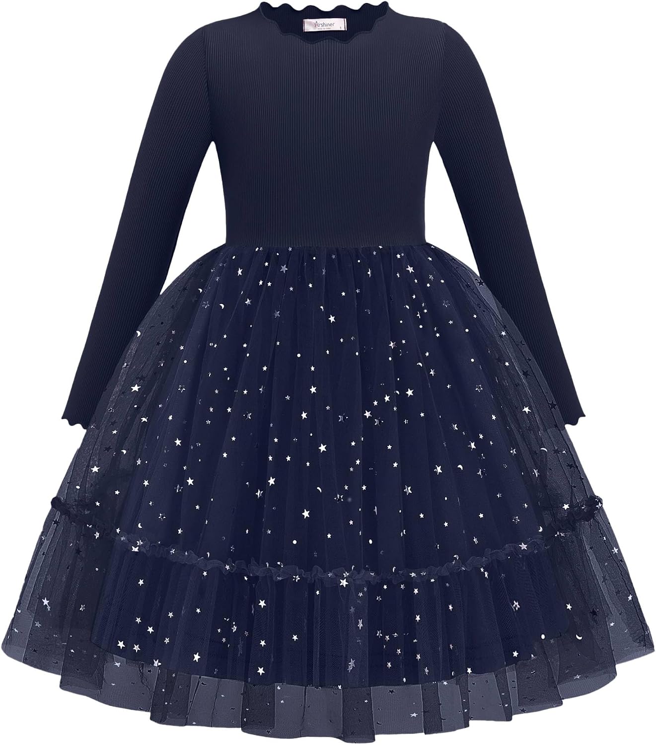 Arshiner Toddler Girl Tutu Dress Fall Winter Long Sleeve Star Sequin Holiday Party Tulle Dresses 2-6Y