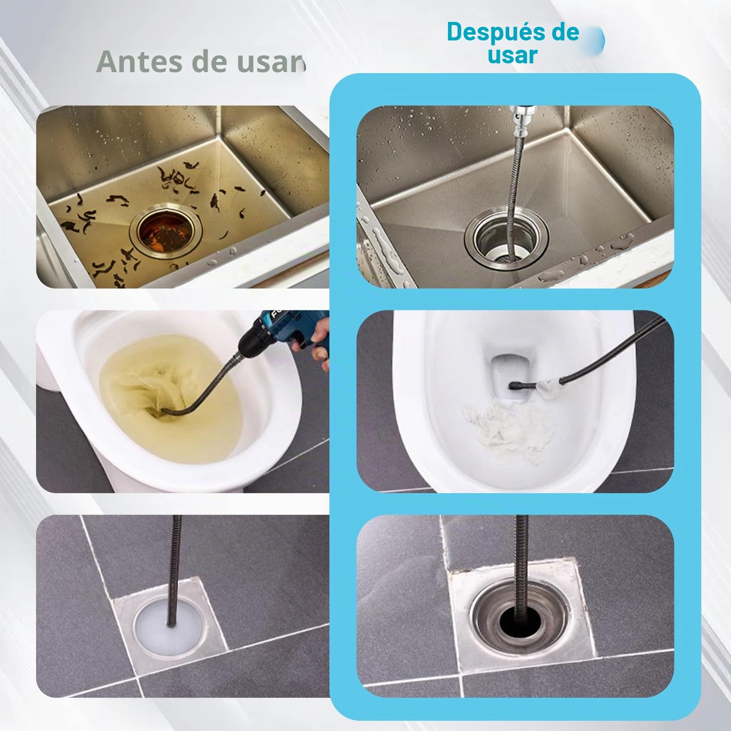 Juego de 3 Muelles Desatascadores, Espiral de Limpieza de 1m, 2m y 4m | Diámetro 12 mm para Todo Tipo de Tuberías, Herramienta para Ducha, Lavabo y Desagües