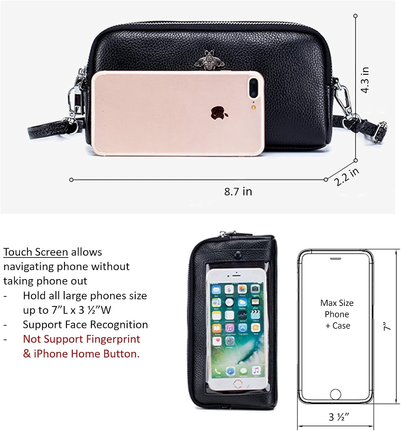 Miniatura 3 de Cuero genuino pantalla táctil teléfono bolsa bolsa muñeca bolso cartera para mujeres niñas