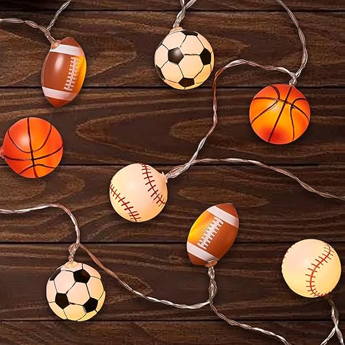 Miniatura 6 de Guirnalda de luces de rugby, luces para dormitorio, tira de luces para interiores, fútbol y baloncesto se conectan alternativamente, luces para