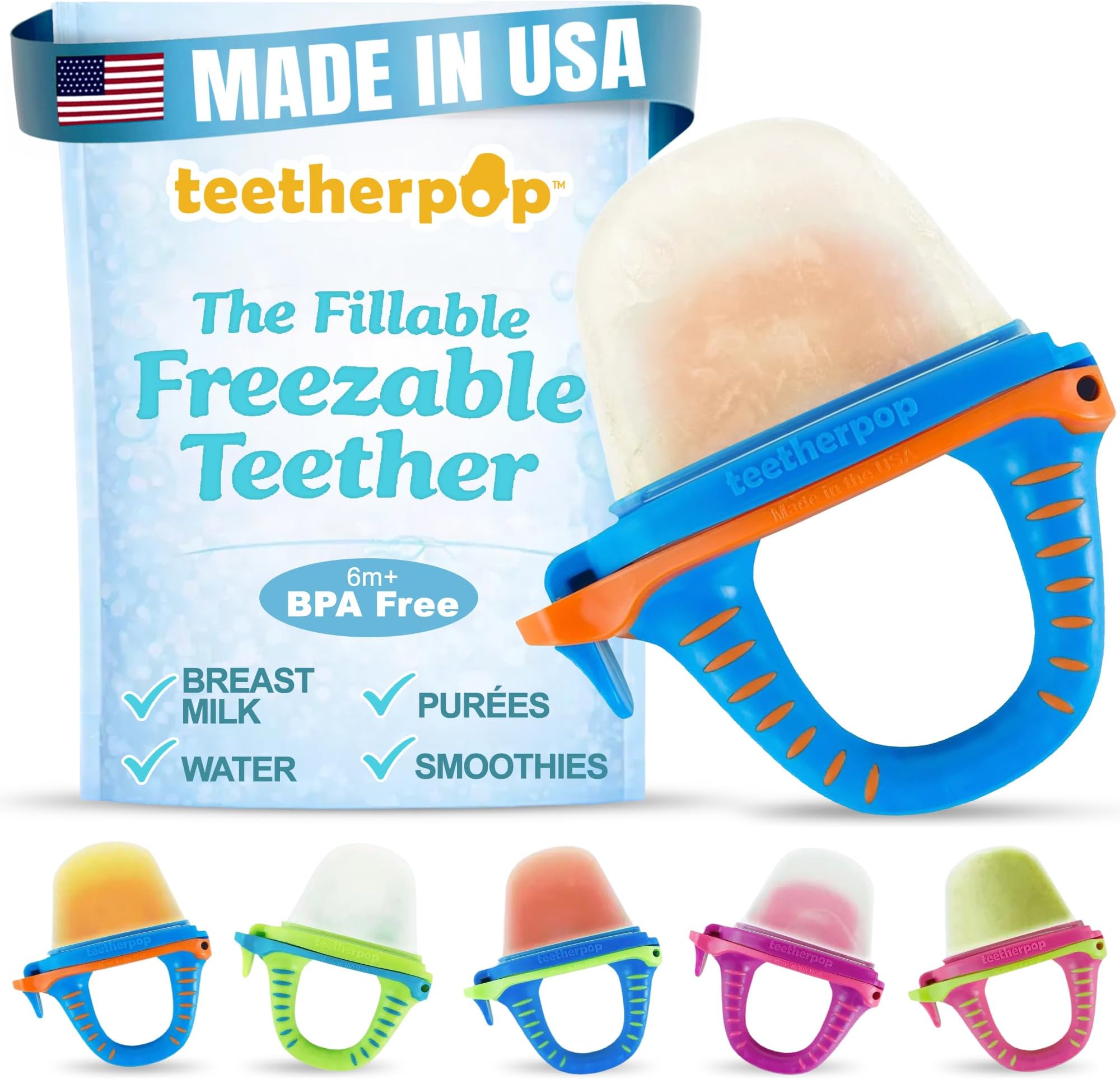 Fillable Freezer Teethers for Babies -Made in USA- Soothing Teething Relief