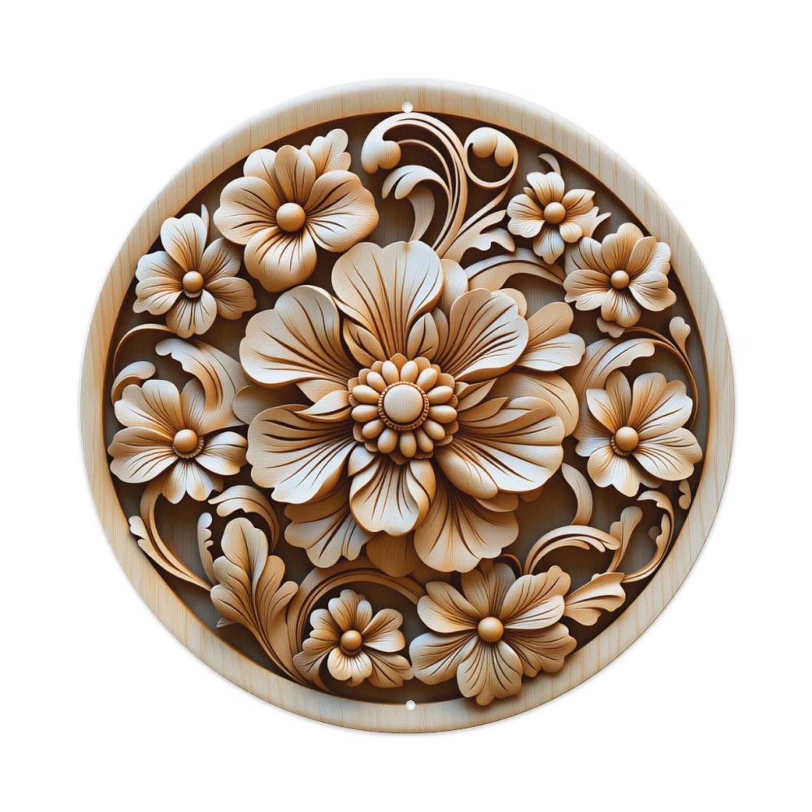 Floral Carved Design Pattern Round Tin Sign Vintage Metal Poster, Home Bar Garage Man Cave Cafe Indoor & Outdoor Wall Decoration 8x8Inches