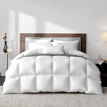 Highland Feather Hungarian White Goose Down Comforter 750 Super Fill Power Fluffy 500 Thread Count Duvet Insert Manufactured in Canada Luxurious Ultra-Soft Cotton Light Breathable - Twin Winter