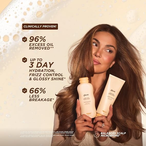 Gisou Honey Gloss Ceramide Therapy Hydrating Shampoo (8.5 fl.oz) | Deeply cleanses & hydrates, balances the scalp microbiome, powered by Fermented Mirsalehi Honey, ceramides & AHAs