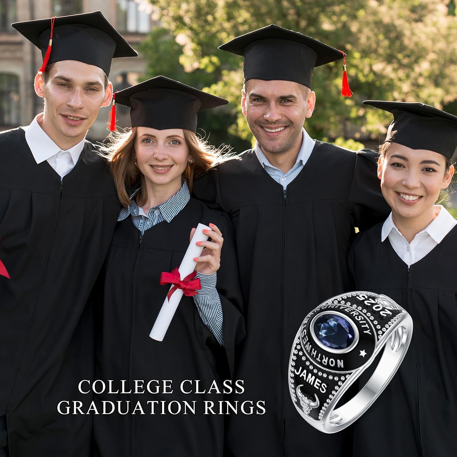 Customized Mens Class Rings 10k/14k/18k/Sterling Silver High School College Class Ring Personalied Oval Shape Birthstone Class Of 2025 2026 Ring Graduation Gift for Men(With Gift Box)