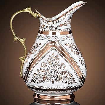 Copper Water Pitcher Jug for Drinking Hammered Ayurvedic Vessel Moscow Mule Metal Stainless Farmhouse Drinks Restaurant Kitchen Pure Container Silver Cups Milk Handmade Vintage Gallon Dispenser Fancy