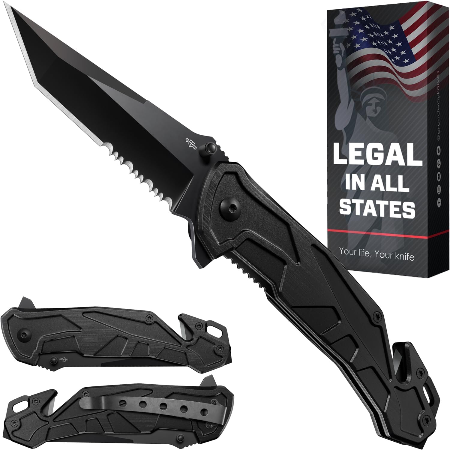 2.8” Serrated Blade Pocket Knife for Men Tanto Tactical