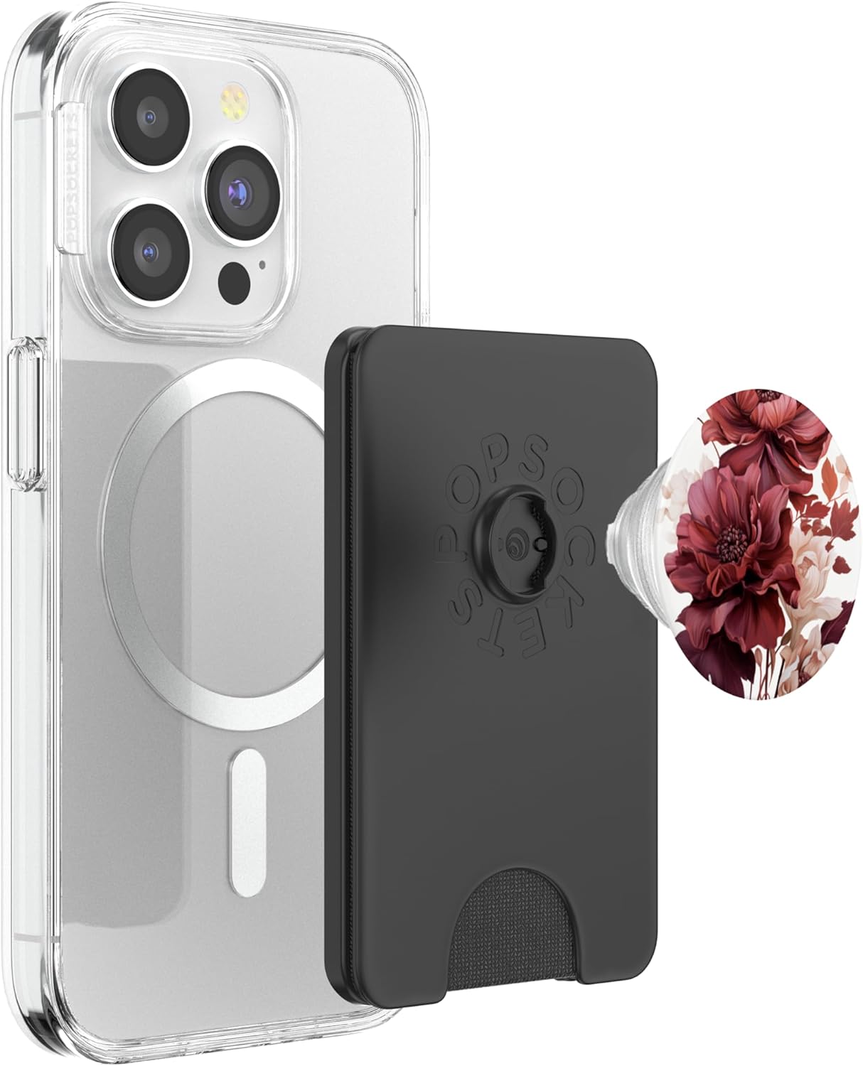 Burgundy Red Floral Flower PopSockets PopWallet for MagSafe