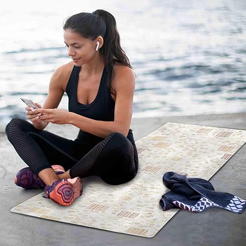 Miniatura 6 de Linear Block Pattern Yoga Mat with Bag Included, Non Slip Fitness Workout Mat, Foldable Suede Rubber Yoga Mat for Yoga Pilates and Fitness, 70.8" L