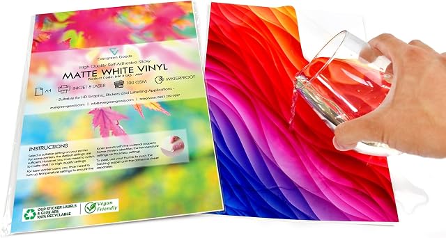Evergreen Goods 10 Sheets Matte White Printable Sticky Vinyl Labels | A4 Waterproof Inkjet & Laser Printing | Self Adhesive - Great for Sticker Making, Labelling, Signs, Decals Designs