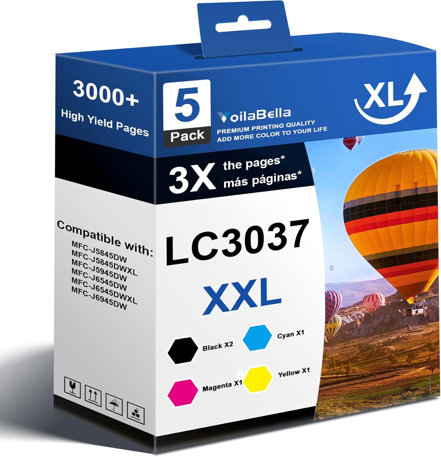 LC3037XXL High Yield Ink Cartridge Set Replacement for Brother LC3037 LC3037XXL Ink Cartridge to use with MFC-J5945DW MFC-J5845DW MFC-J5845DWXL MFC-J6545DW MFC-J6545DWXL MFC-J6945DW Printer (5 Pack)
