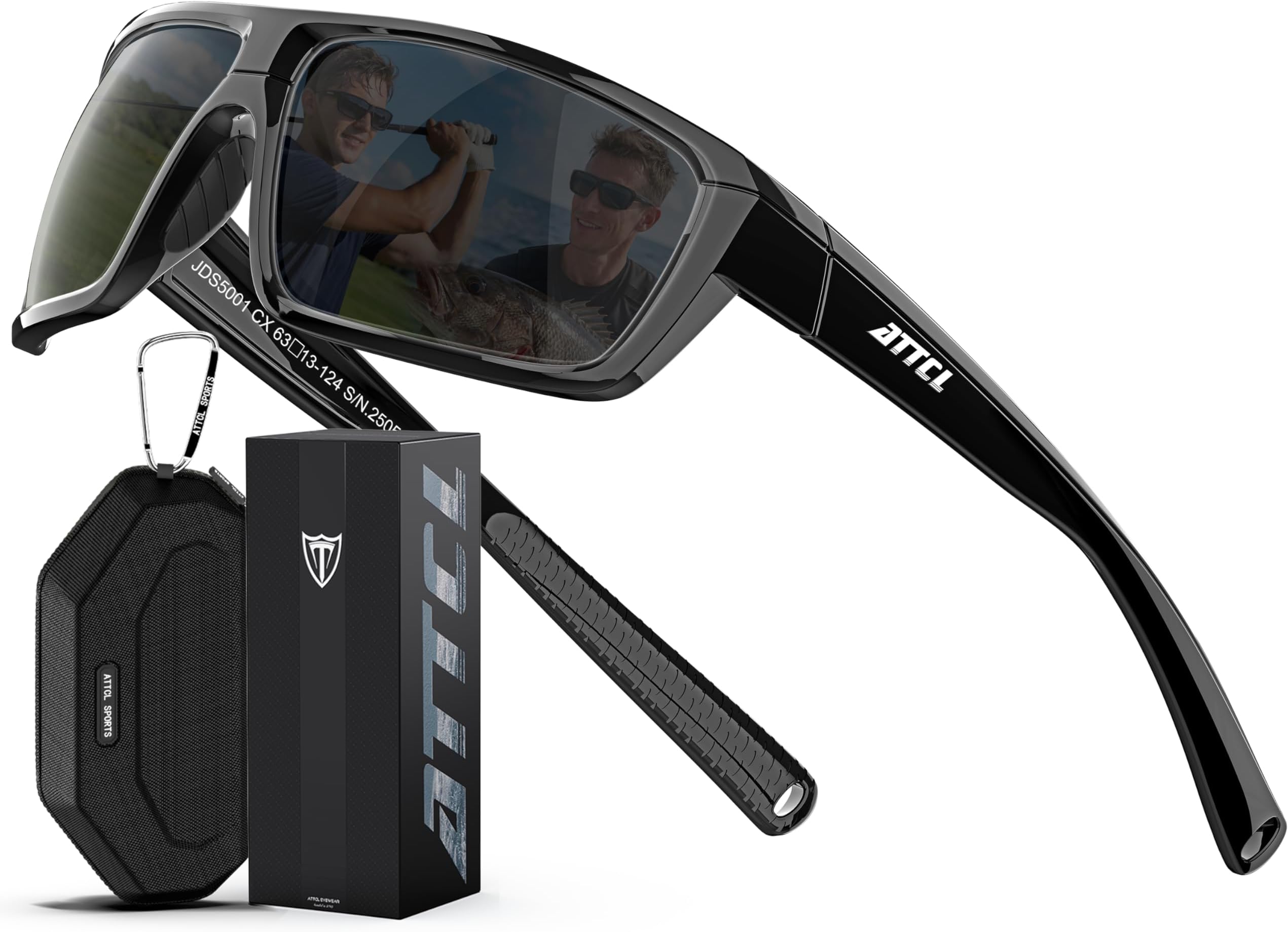 Polarized Sunglasses Men for Fishing: UV Protection Lightweight TR90 Sports Wrap Sun Glasses Driving Golf Running