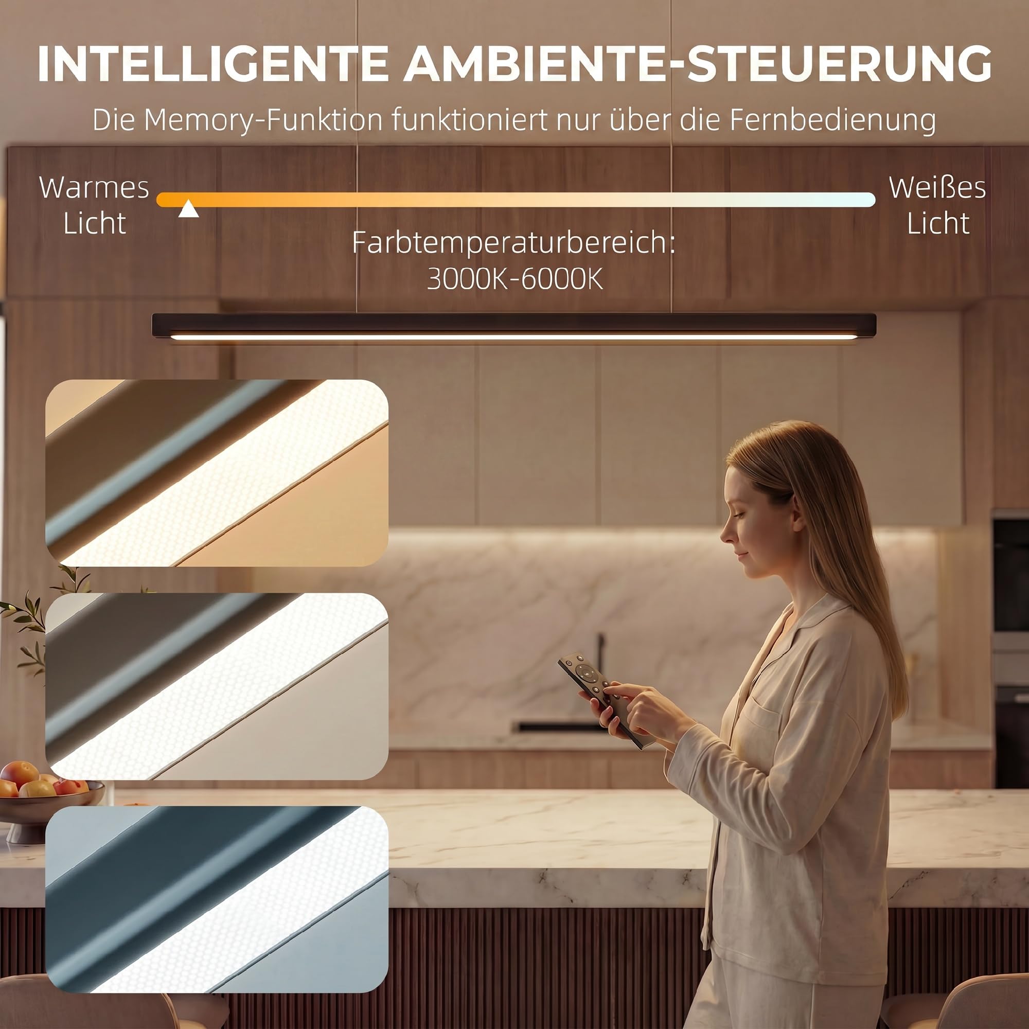 HOMCOM LED Pendelleuchte 114 cm dimmbar höhenverstellbar Hängeleuchte mit Fernbedienung, Memory-Funktion, Nachtmodus Pendellampe Linear design Wohnzimmerlampe Hängend für Esstisch Esszimmer