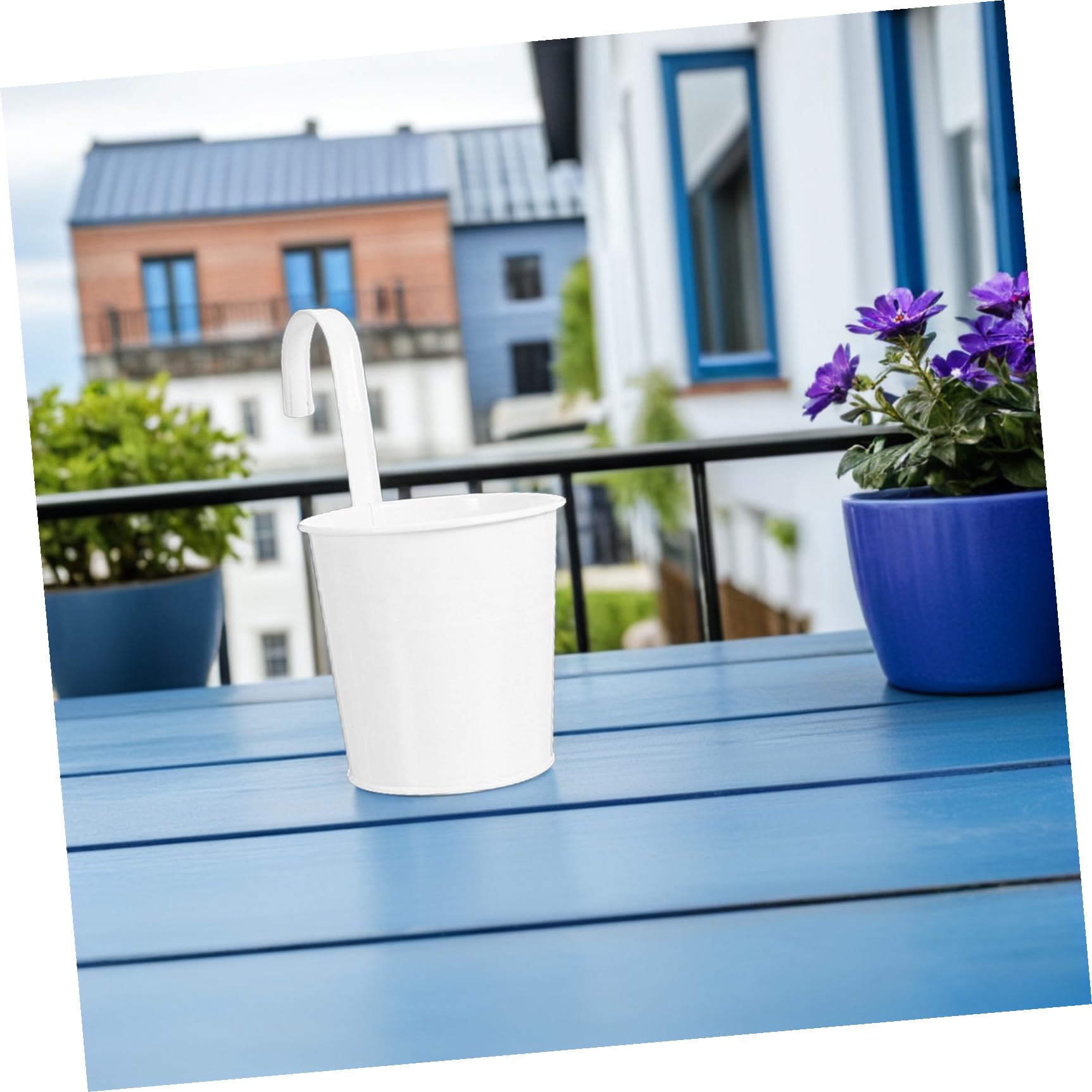 DOITOOL Seau Suspendu pour Balcon en Fer Blanc, Lot de 4 Pièces
