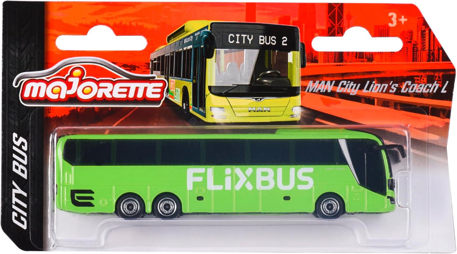 Majorette Man Lion's Coach L Flixbus – Toy Bus with Free Wheel and Suspension, Metal Body, 13 cm Long, for Children from 3 Years, Delivery 1 Unit