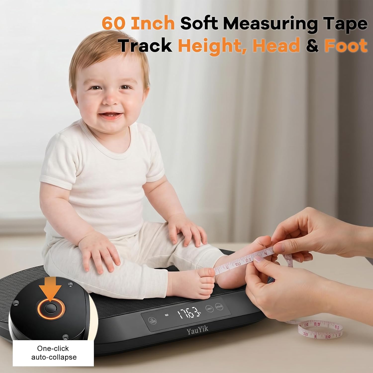 Baby Scale, Accurate Baby Scales for Weighing Newborn & Pets, Digital Weight Scale for Cat, Puppy, Up to 88lbs, with 60 Tape Measure, Hold Function, 5 Units, LED Screen