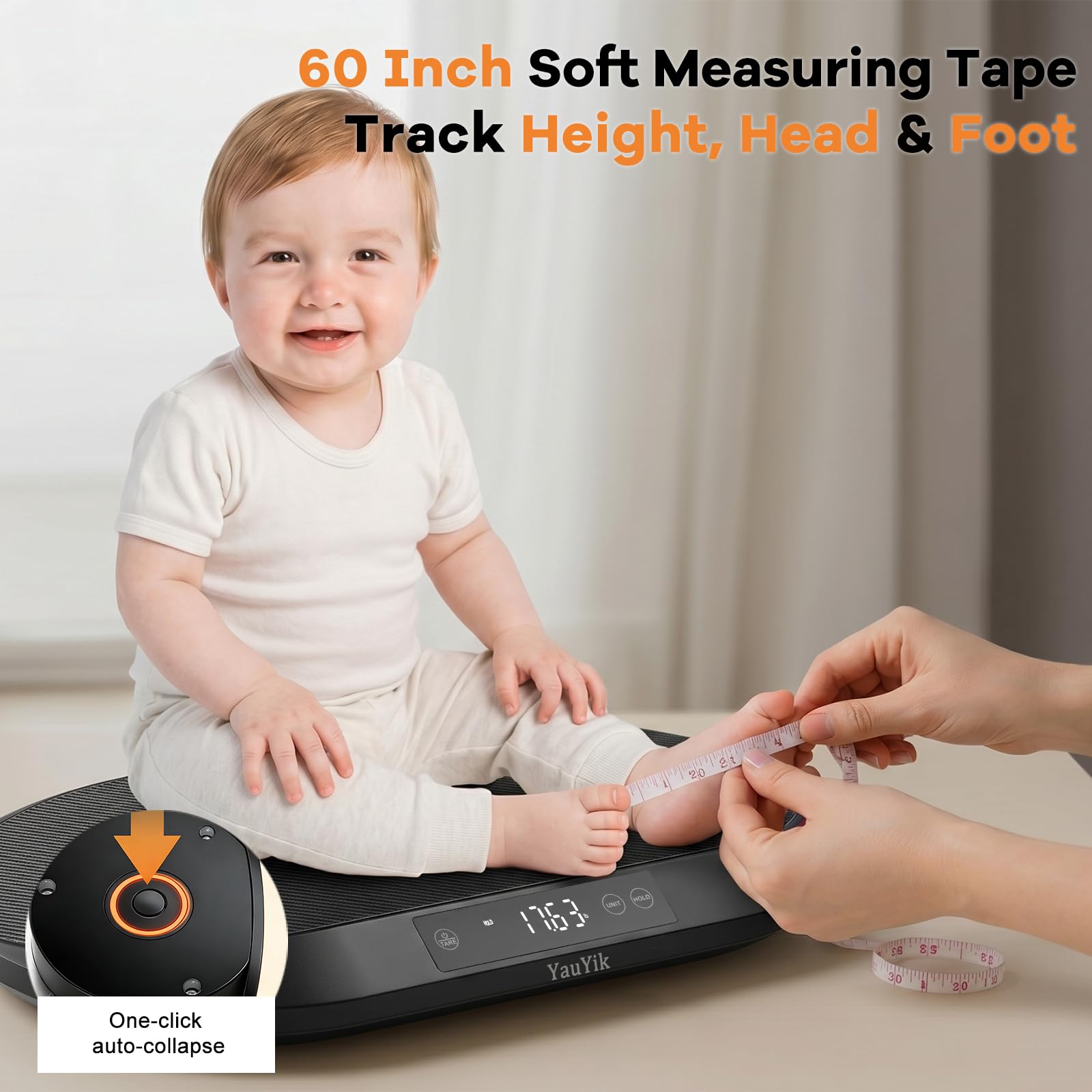 YAUYIK Bilancia digitale per bambini, con funzione Smart Hold, bilancia multifunzione per neonati, gatti e piccoli animali, fino a 39,9 kg, design a forma di nido, nastro morbido da 150 cm