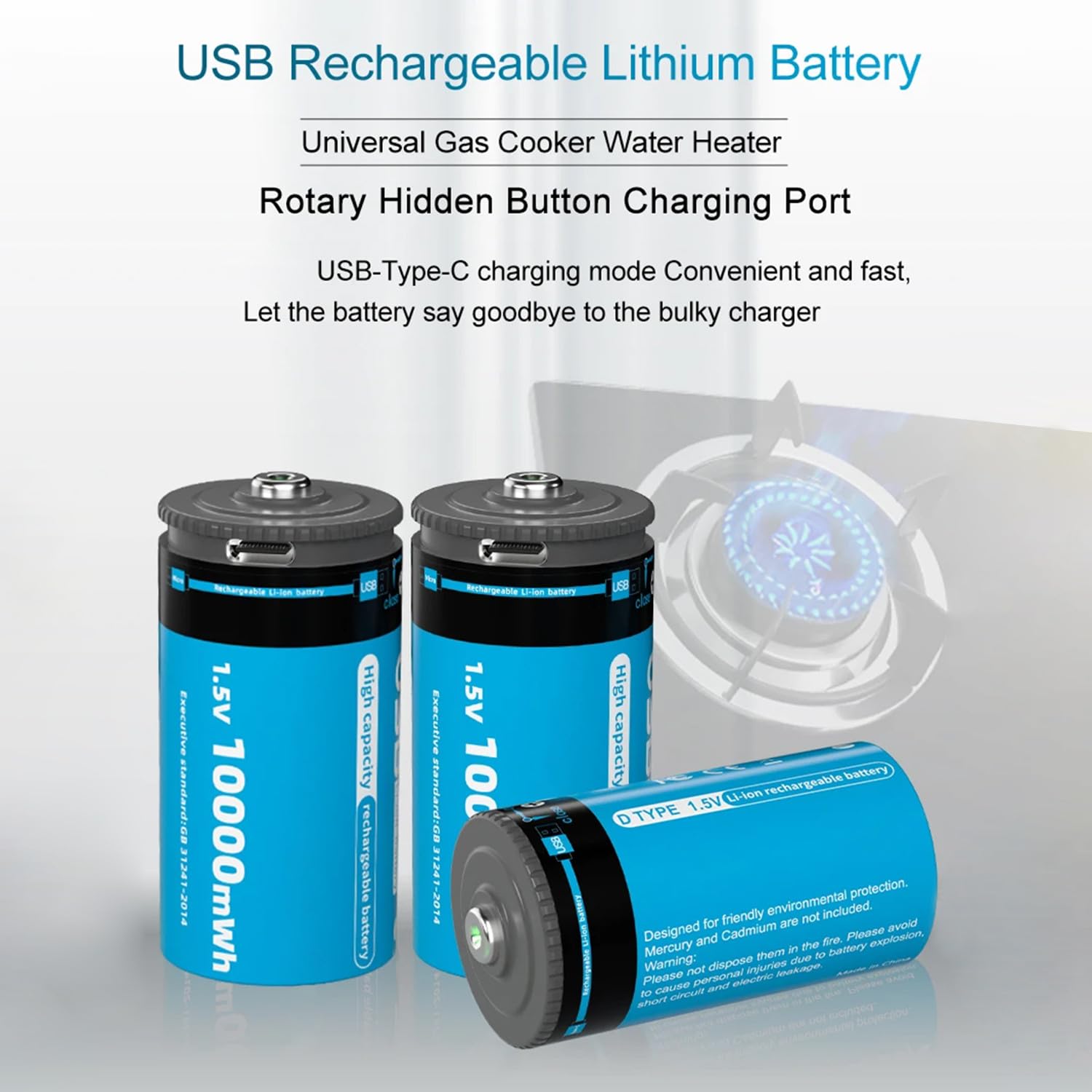 Batterie Ricaricabili Al Litio D Confezione da 6 Batteria D Ad Alte Prestazioni 10000mWh 1,5V per Torce Elettriche, Radio, Orologi, Stereo, Ecc.