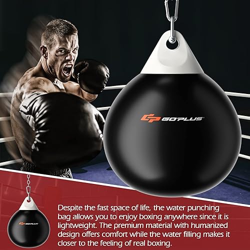 Miniatura 9 de Goplus Bolsa de agua para agua, 21 pulgadas, 180 libras, 180 libras, 110 libras, saco de boxeo pesado con cadena de metal ajustable, manguera de