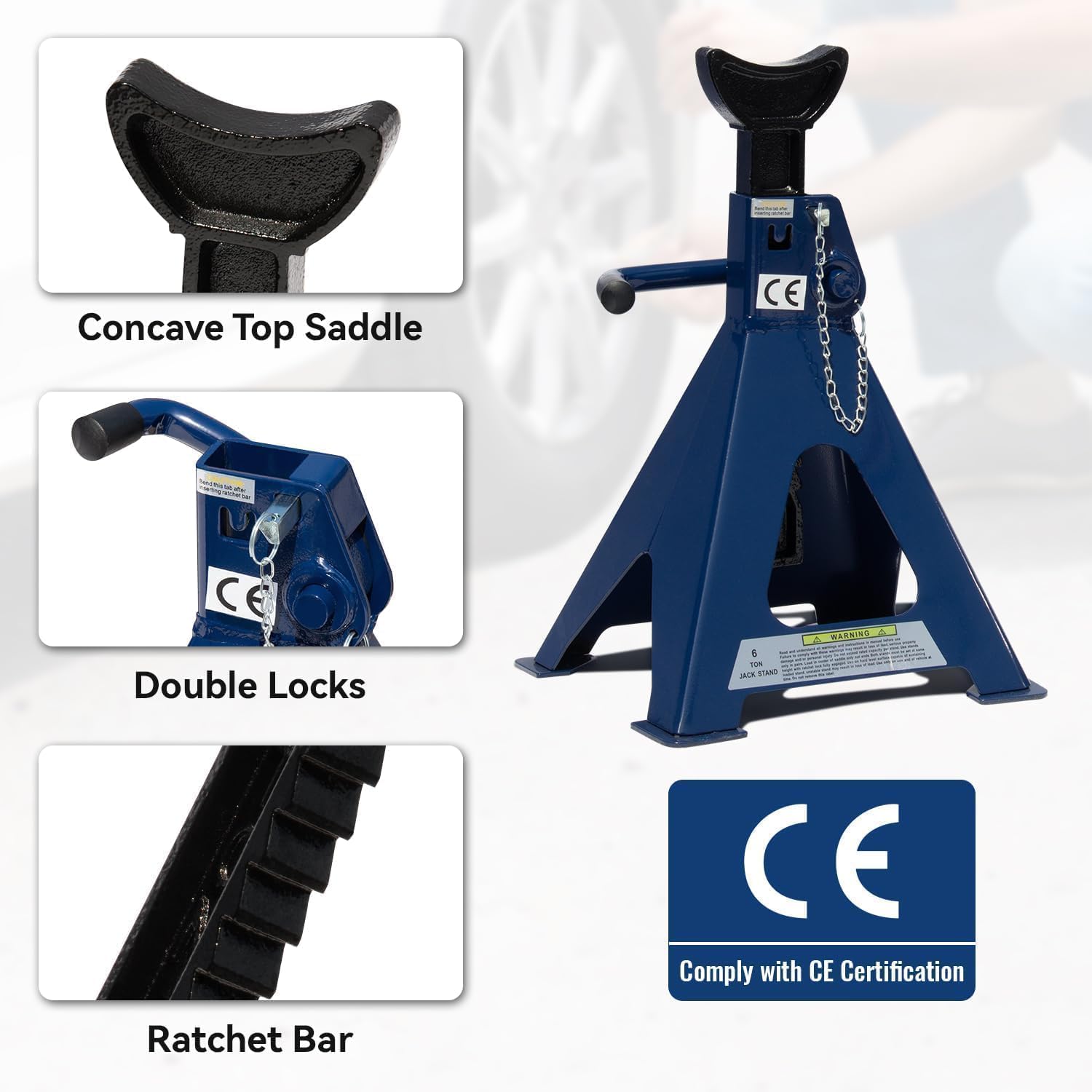 6 Ton (13,000 lbs) Heavy Duty Steel Jack Stands, Double Locking Adjustable Car Jack Stands with Wide Pyramid Base & Large Saddle, 16.7"- 23.8" Lifting Height for SUVs, Trucks & Cars, 1 Pair