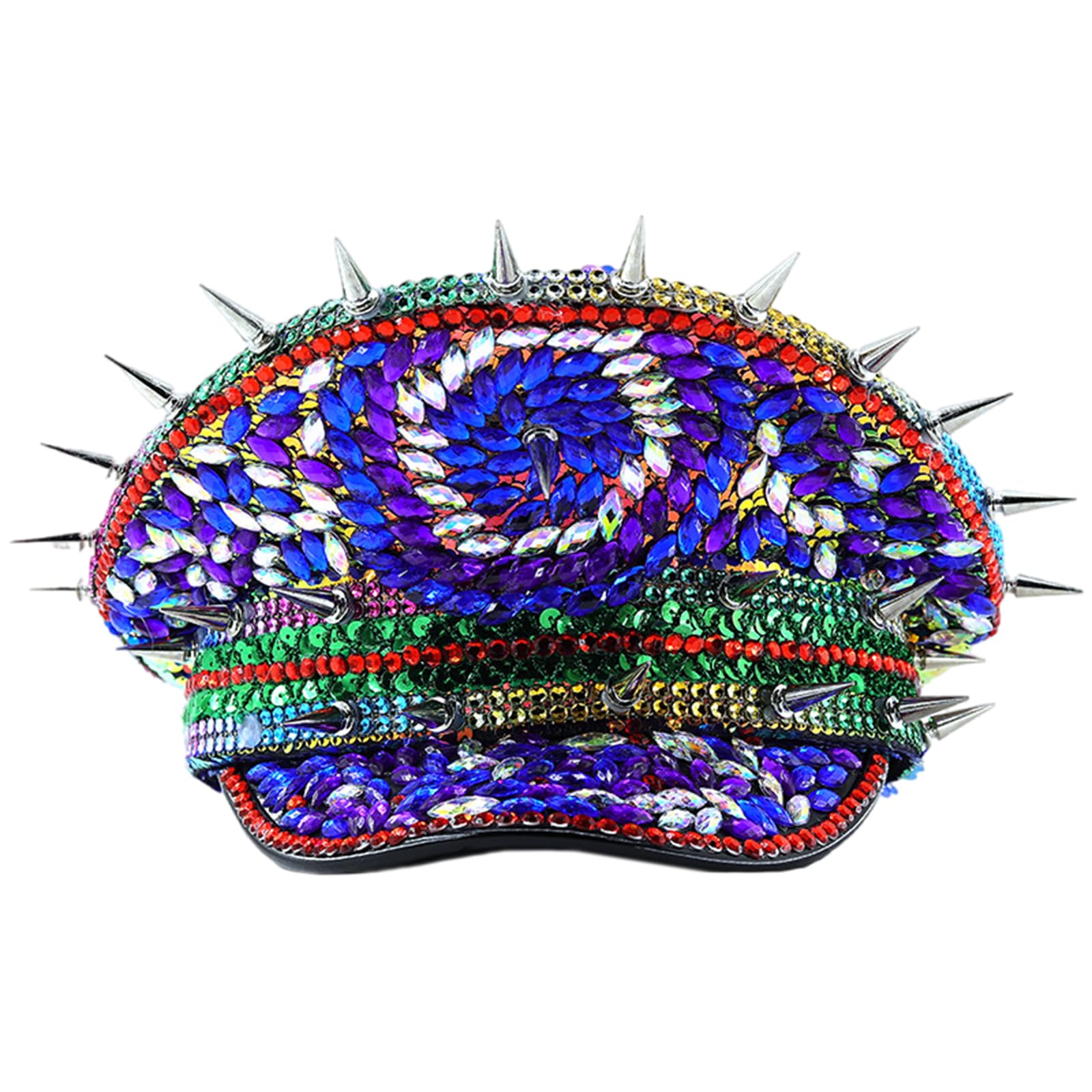 Cappello marino per festa di ballo paillettes Capitano Caps Festival Musica Donne Costumi Caps Strass Rivetto Borchiato Cappello Capitano, Come descritto