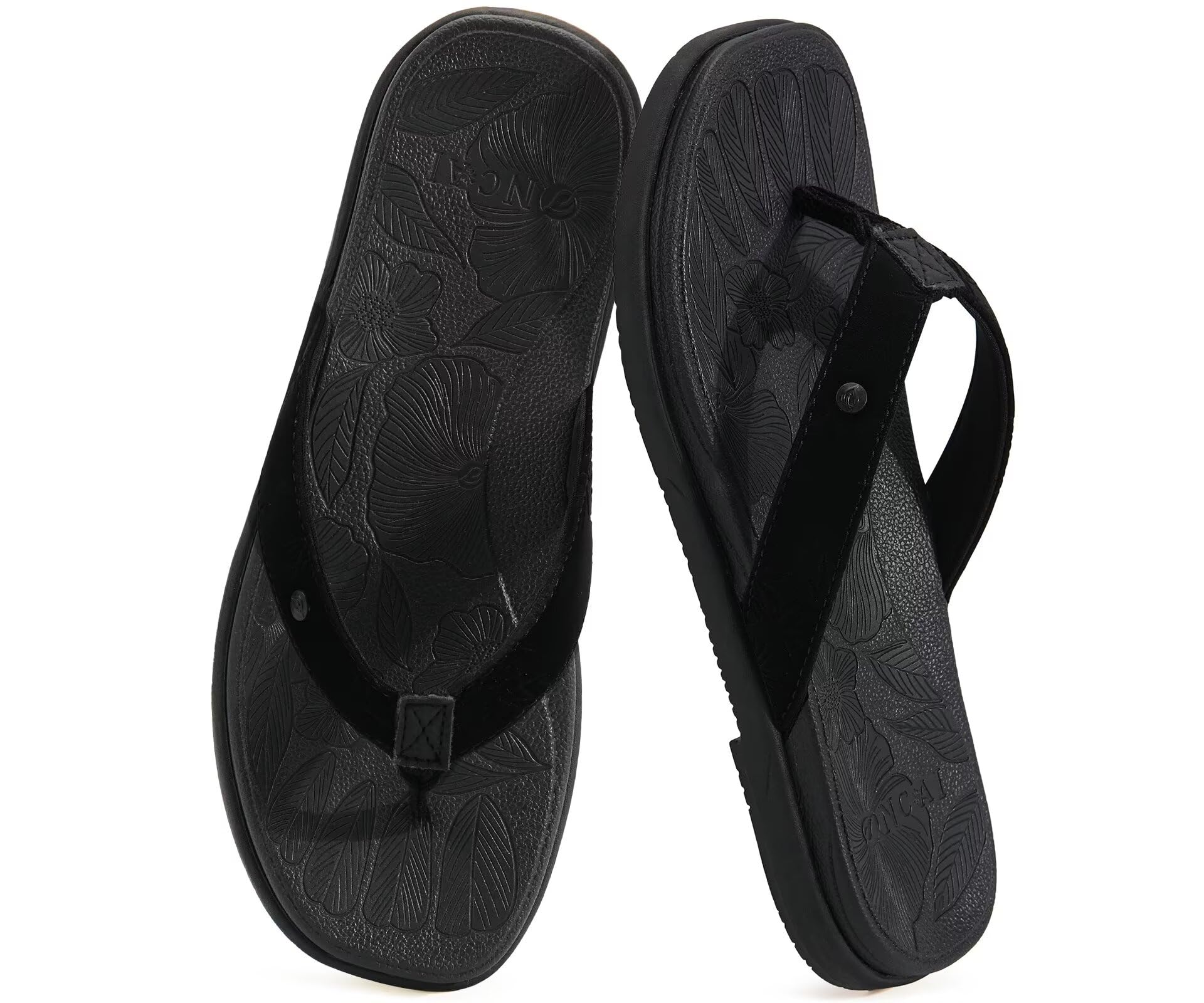 ONCAI Women's Flat Flip Flops Square Thong Sandals with Leaf Printed Summer Beach Daily Casual Dressy Soft Cushion Sandalias Mujer Lightweight Outdoor Waterproof Rubber Sole US Size 6-12